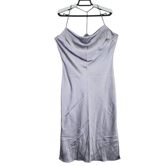 Womens Express Lavender Midi Satin Slip Dress Spaghetti Straps Cowl Neck Size M - Picture 1 of 7
